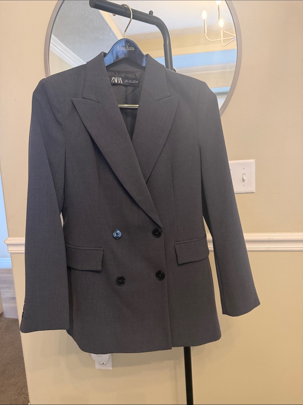 Zara Double-Breasted Blazer in Gray